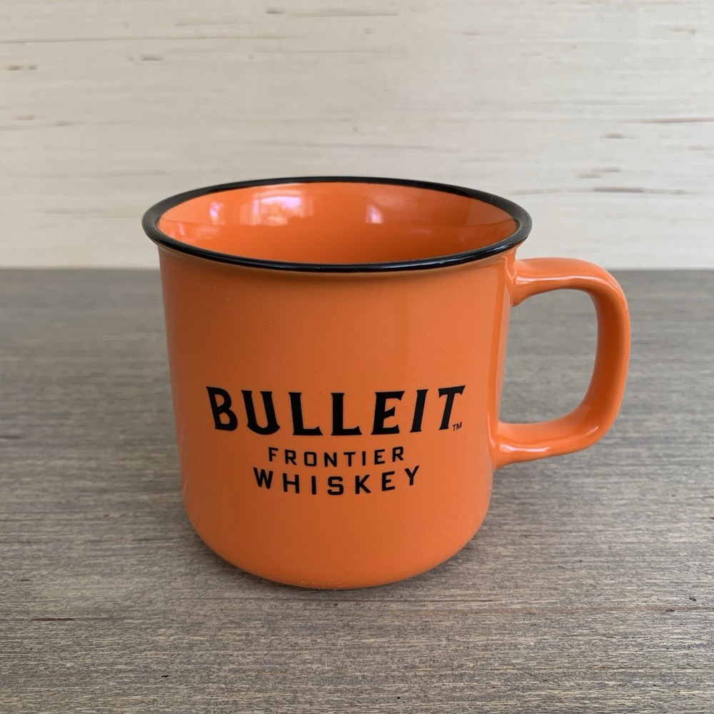 Bulleit Frontier Whiskey Orange & Black Ceramic Campfire 9oz Coffee Mug Cup